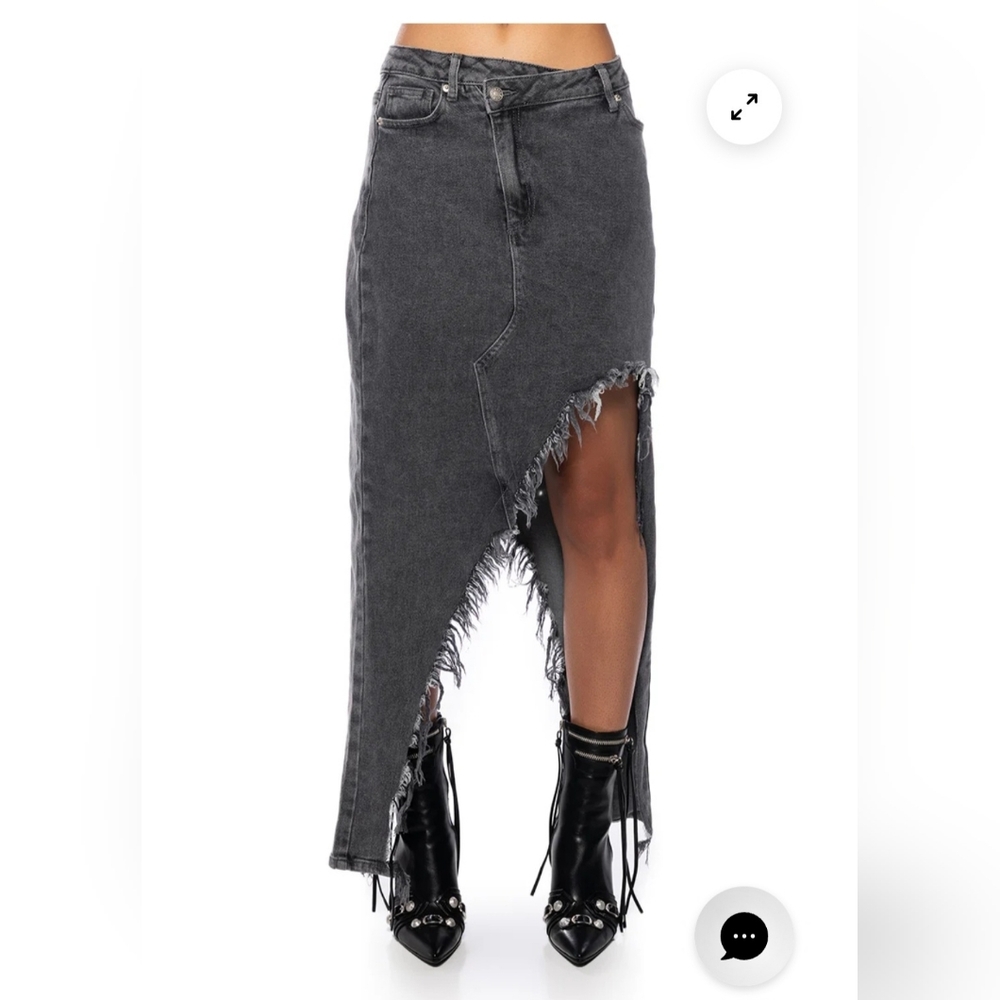 AKIRA Just Wanna Dance Black Distressed Denim Hi-Lo Skirt - Picture 4 of 8